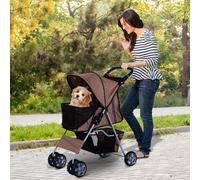 PawHut Oxford Cloth Foldable Dog Stroller Pushchair Pet Trolley w/ Zipper Entry-Brown/Silver
