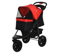 Pawhut Oxford Cloth Folding 3-Wheel Pet Stroller Dog Trolley Red/Black