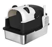 PawHut Panda Style XL Stainless Steel Cat Litter Box with Lid, Enclosed Kitty Litter Box with Scoop, 60 x 40 x 45 cm