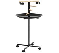 Pawhut Metal Bird Table Play Stand, Bird Feeder Station With Wheels Feeding Bowl