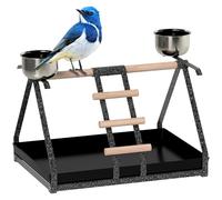 Portable Bird Stand Resting Stainless Steel Base Perch Ladder Bowls
