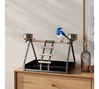 PawHut Parrot Stand Bird Stand w/Wood Perch Ladder Feeder Removable Tray Black