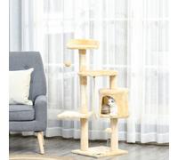 PawHut Pet Activity Centre Cat Tree Condo with Scratching Post 4-Tier Beige