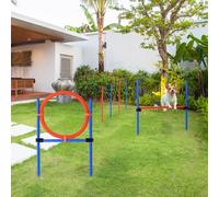 Pawhut Pet Agility Set Training Play Kit Dog Jump Hoop Poles Tunnel Obedience In Blue Blue