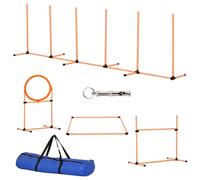 PawHut Pet Agility Training Equipment Dog Play Run Jump Hurdle Bar Obedience Training Set with Adjustable Height Jump Ring High Jumper Weave Poles