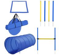 PawHut Pet Agility Training Equipment Dog Play Run Jump Obedience Training Set Adjustable (Poles + Hurdle + Tunnel + Pause Box) Multicolour