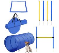 PawHut Pet Agility Training Equipment Dog Training Set Adjustable Hurdle | Play Run Jump Obedience, Poles, Tunnel, Pause Box