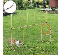 PawHut Dog Agility Training Kit, Pet Play Run Jump Equipment, Adjustable Height Hurdle Bar, Jump Ring, Square Pause Box with Carry Bag Aosom UK