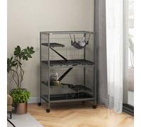 Pawhut Pet Cage Small Animal House For Ferret Chinchilla Kitten W/ Hammock Tray Wheels In Grey Grey