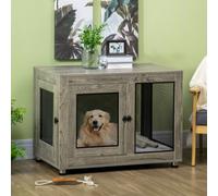 Pawhut Dog Crate Furniture End Table Washable Cushion Two Doors Pet Kennel In Grey Grey