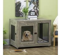 PawHut Pet Crate End Table w/ Soft Washable Cushion for Lage Medium Small Dogs - Grey - Steel, Particle Board, Plush, Spray adhesive Cotton (100% polypropylene) - 1