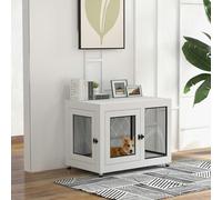 Dog Kennel Furniture End Table w/ Two Doors, Soft Cushion for Large, Medium Dogs