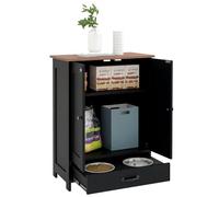 PawHut Pet Feeding Station with Storage, Dog Feeding Station with Raised Dog Bowls, Adjustable Panel, Hooks, Pet Food Storage Cabinet, Black