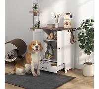 PawHut Pet Feeding Station with Storage, Dog Feeding Station with Raised Dog Bowls, Adjustable Panel, Hooks, Pet Food Storage Cabinet, White White