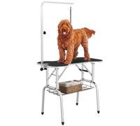 PawHut Pet Foldable Grooming Table w/ Adjustable Arm Non-Slip Tabletop Leash - Black - Rubber, Stainless Steel - 1