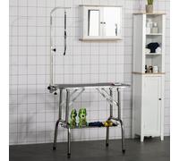 PawHut Pet Foldable Grooming Table w/ Adjustable Arm Non-Slip Tabletop Leash