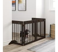 PawHut Brown 4 Panel Wooden Folding Pet Safety Gate with Support Feet