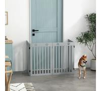 PawHut Pet Gate Foldable Fence Freestanding Dog Barrier w/ Support Feet - Grey