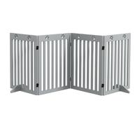 PawHut Wooden Foldable Free-Standing Pet Gate Fence with Support Feet - Grey, Grey