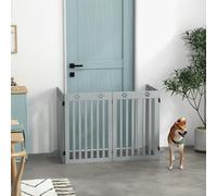 PawHut Wooden Foldable Free-Standing Pet Gate Fence with Support Feet - Grey, Grey