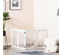 PawHut Freestanding Pet Gate 4 Panel Dog Barrier Folding Safety Fence with Support Feet up to 204cm Long 75cm Tall for Doorway Stairs, White