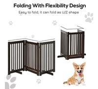 PawHut Pet Gate Medium-density fibreboard Freestanding Expandable Dog Gate w/ Latched Door Brown