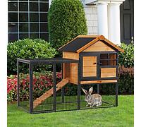 Garden Rabbit Hutch Elevated Pet Bunny House Light Yellow & Black