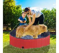 PawHut Foldable Dog Paddling Pool Pet Cat Swimming Pool Indoor/Outdoor Collapsible Summer Bathing Tub Shower Tub Puppy Washer (Φ120 × 30H cm, Red)