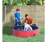 PawHut Pet Paddling Pool Cat Dog Indoor/ Outdoor Foldable 80cm Diameter Red