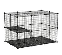 Pawhut Pet Playpen Diy Small Animal Cage With Doors Ramps For Kitten Bunny In Black Black