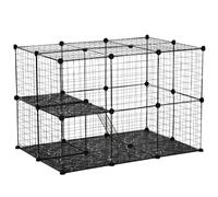 PawHut Pet Playpen DIY Cat Cage Small Animal Enclosure Black | Metal Wire Fence, 39 Panels, 3 Doors, 2 Ramps, for Kitten Bunny Chinchilla Pet Mink