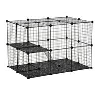 PawHut Pet Playpen DIY Small Animal Cage with 3 Doors and 2 Ramps Mink Black