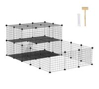 PawHut Pet Playpen with Door 33 Panels with Mallet 175 x 105 x 70 CM Black | Guinea Pig Metal Mesh Cage, Customizable Rabbit Run Fence, for Small Animal, Chinchilla, Indoor & Outdoor Use