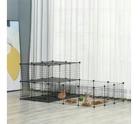 PawHut Pet Playpen with Door, Guinea Pigs Mesh Cage for Small Animal, Black