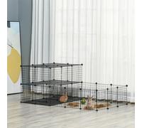 PawHut Pet Playpen with Door, Guinea Pigs Mesh Cage for Small Animal, Black