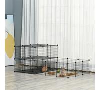 Pawhut Pet Playpen With Door, Guinea Pigs Mesh Cage For Small Animal, Black Black