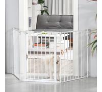 PawHut Pet Safety Gate 3-Panel Playpen Fireplace Christmas Tree Metal Fence Stair Barrier Room Divider with Walk Through Door Automatically Close Lock White