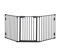 PawHut Pet Safety Gate 3-Panel Playpen Fireplace Christmas Tree Metal Fence Stair Barrier Room Divider with Walk Through Door Automatically Close Lock Black
