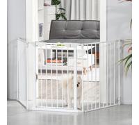 PawHut Pet Safety Gate 3-Panel Playpen Fireplace Christmas Tree Metal Fence Stair Barrier Room Divider with Walk Through Door Automatically Close Lock White