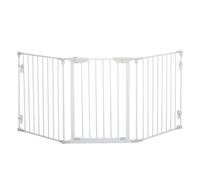 PawHut Pet Safety Gate 3 Panels Playpen Metal Fence W/ Walk Through Door - White