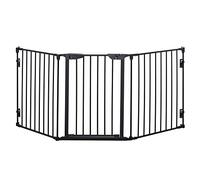 PawHut Pet Safety Gate, 3 Panels Playpen Fireplace, Foldable Metal Fence, Stair Barrier, Room Divider, Fire Guard w/Automatic Closing Door, Black