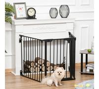 Pawhut Pet Safety Gate 3 Panels Playpen Metal Fence W/ Walk Through Door Black