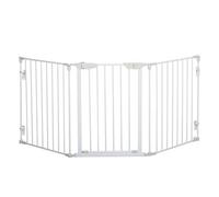 PawHut Pet Safety Gate 3 Panels Playpen Metal Fence W/ Walk Through Door - White - Metal, Plastic - 180cm x 3cm x 74.5cm
