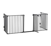 PawHut Pet Safety Gate 5-Panel Playpen Fireplace Christmas Tree Metal Fence Stair Barrier Room Divider with Walk Through Door Automatically Close Lock Black