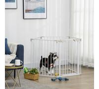 PawHut Pet Safety Gate 5 Panels Playpen Metal Fence w/ Walk Through Door - White