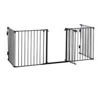 PawHut Pet Safety Gate Dog Gate 5 Panels Stair Barrier Black | Foldable Metal Fence, Playpen Fireplace, Room Divider, Fire Guard, Automatic Closing Door