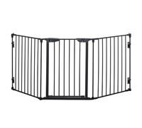 Pawhut Pet Safety Gate 3-Panel Playpen Fireplace Metal Fence Stair Barrier In Black Black