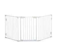 PawHut Pet Safety Gate Metal Fence 3 Panels Automatic Closing Door White | Playpen Fireplace, Foldable, Stair Barrier, Room Divider, Fire Guard