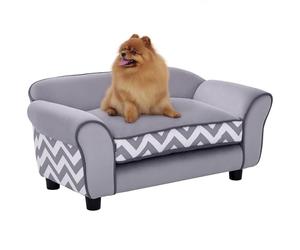 PawHut Pet Sofa Couch Dog Cat Wooden Sponge Sofa Bed Lounge Comfortable Luxury w/Cushion, Grey