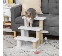 Pawhut Pet Stair With 3-Step Climb Ladder, Scratching Posts, White White